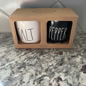 Rae Dunn Salt & Pepper Cellers with wood lids NIB
